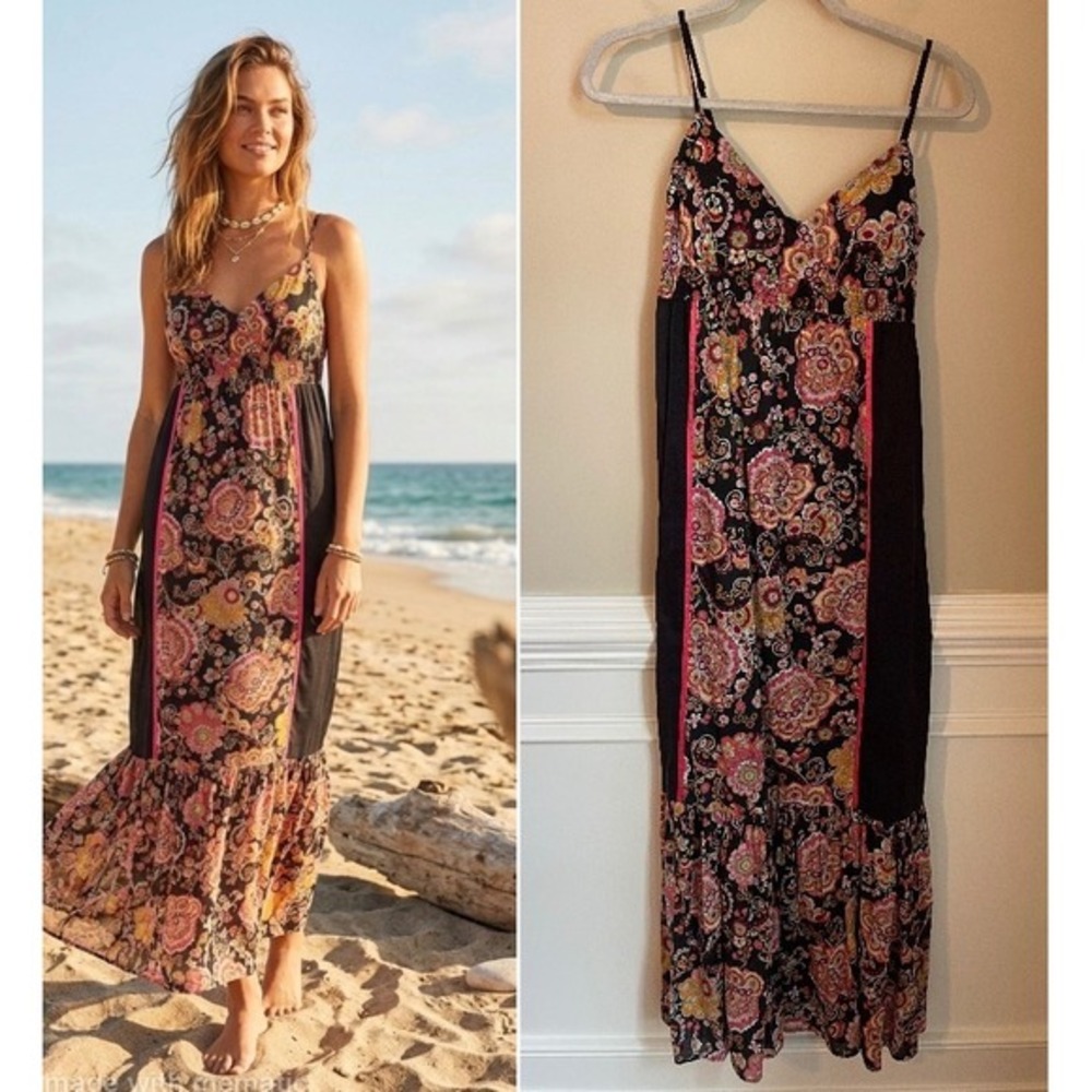 Boston Proper x Muse Vintage Y2K‎ Size 2 Paisley Floral Babydoll Maxi Dress Boho
